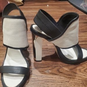 Bcbg white and black sling back heels